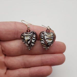 925 Sterling Silver Unique Cute Handmade Glass Heart Earrings